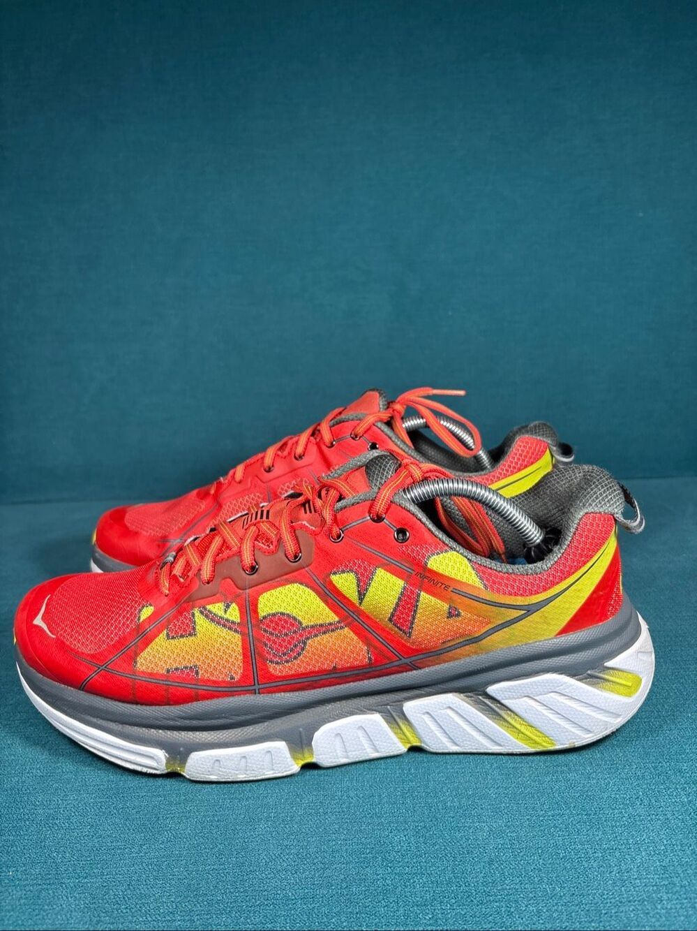 Hoka One One Infinite Poppy Red Citrus Men's Size 12.5 Running Shoes 1009648 PRA